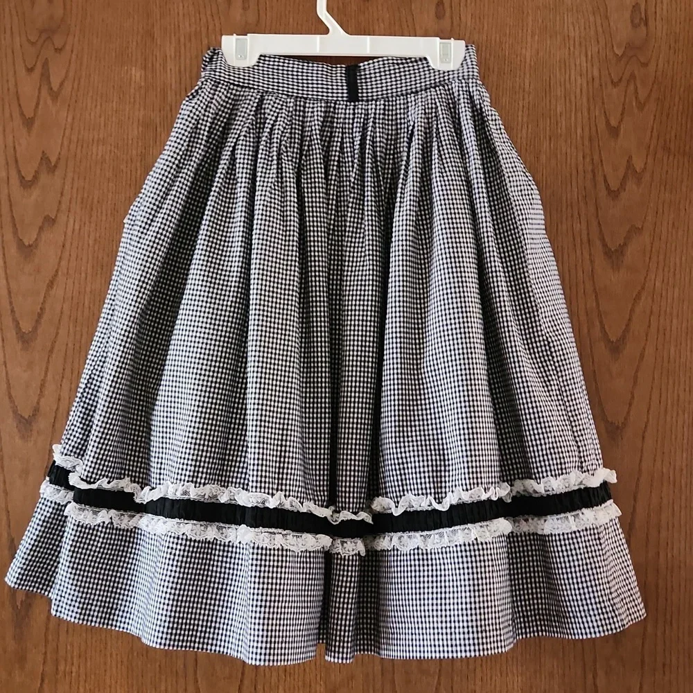 Vintage Handmade Mid 1900's Crinoline lined gingham skirt Jr 23 in waist - XS - Picture 4 of 7